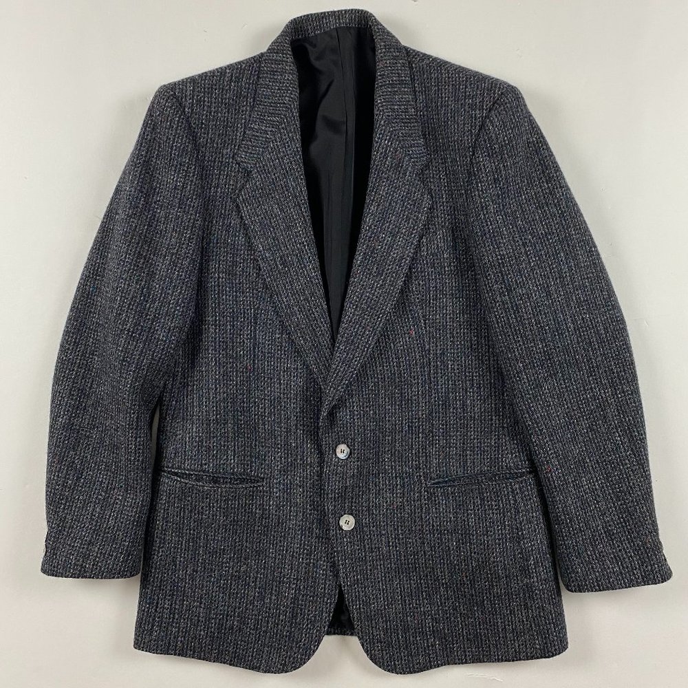 Vintage Harris Tweed Sport Coat Blazer Men's 38 - 40 Gray Blue Wool